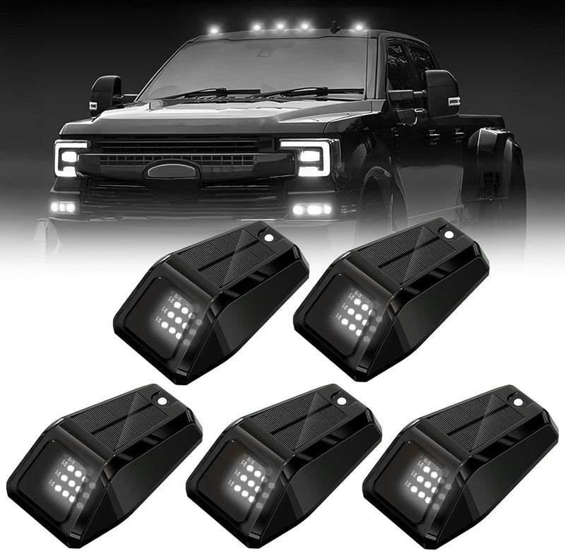 ALDST Solar Wireless No Drill Truck Cab Roof Lights with Motion Vibration Sensor 5PCS Ultra-Bright LED IP67 Solar Security Lights for Trucks RVs (White) - Image 1